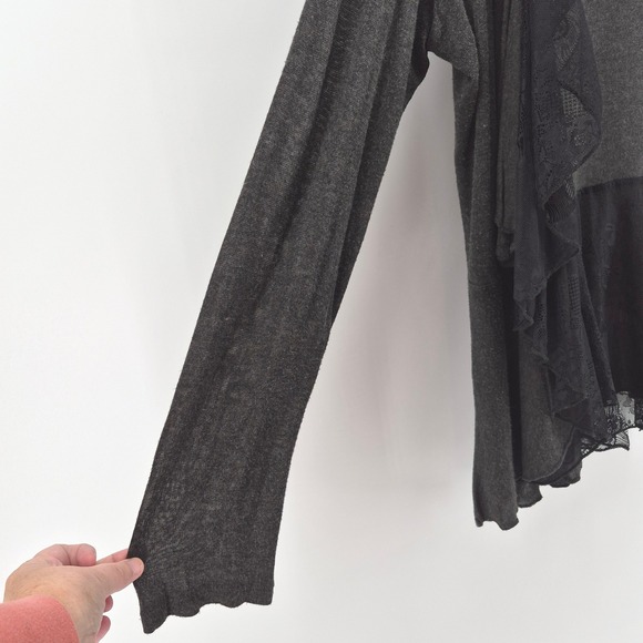 Vtg Y2K Cache Sheer Lace Trim Waterfall Cardigan Gray XL Lightweight Whimsigoth - Picture 4 of 14